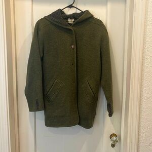 L.L. Bean Olive Green Hooded Wool Coat